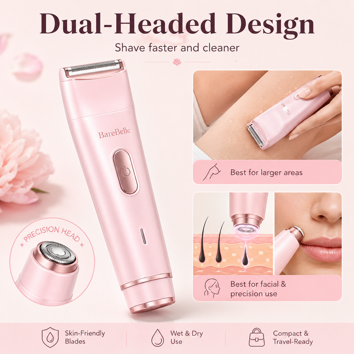 BareBelle Waterproof 2-in-1 Bikini, Face & Body Trimmer